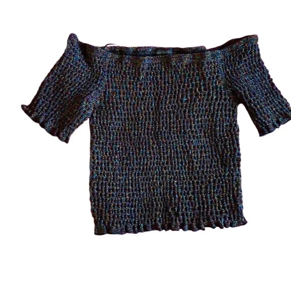 Urban outfitters multi colored off shoulder tube, top metallic threading size M